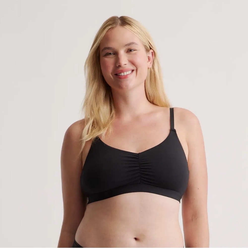 Quince Micromodal Ruched Bralette in Black Size X-Large G297